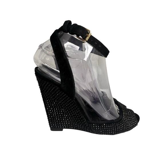 Tory Burch Black Suede Crystal Embellishments Wedge Sandals Sz 7 M Glam Mob Wife - Picture 15 of 16